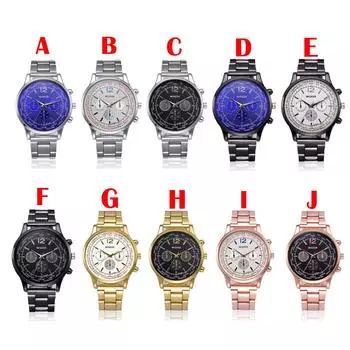 Модные мужские аналоговые кварцевые наручные часы из нержавеющей стали с кристаллами