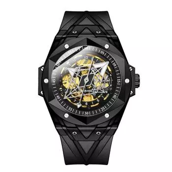 Модные мужские автоматические механические часы с силиконовым ремешком, водонепроницаемые спортивные часы для мужчин, стильные, без указателя, креативные подарочные часы розового золота