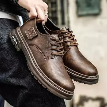 Модные мужские байкерские туфли, повседневные кожаные туфли для мужчин, модельные туфли с низким верхом, нескользящие, модные, универсальные мужские ботинки 39 чёрный
