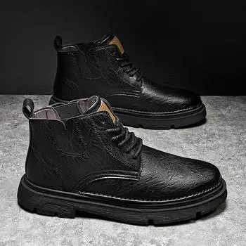 Модные мужские байкерские туфли, повседневные кожаные туфли для мужчин, модельные туфли средней высоты, модные нескользящие, модные универсальные мужские ботинки, популярные 38 чёрный