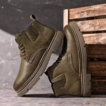 Модные мужские байкерские туфли, повседневные кожаные туфли для мужчин, модельные туфли средней высоты, модные нескользящие, модные универсальные мужские ботинки, популярные 38 чёрный