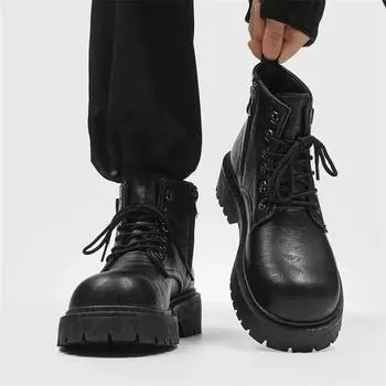 Модные мужские байкерские туфли с круглым носком, повседневные кожаные туфли для мужчин, низкие модные нескользящие модные универсальные популярные мужские ботинки 39 чёрный