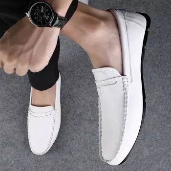 Модные мужские белые мокасины кожаные туфли мужские повседневные туфли-лодочки мужские модные туфли мужские кроссовки стильные мокасины мужские мокасины мужские 37 чёрный
