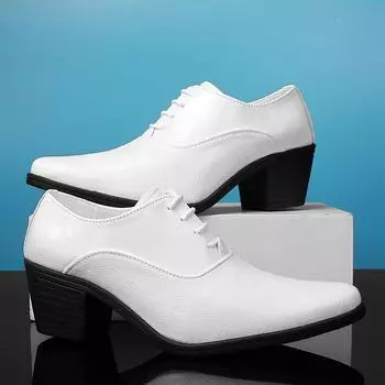 Модные мужские белые туфли на высоком каблуке с острым носком на шнуровке, мужские деловые туфли, кожаные блестящие мужские оксфорды, обувь Zapatos Hombres 38