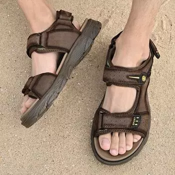 Модные мужские большие пляжные сандалии - это модные уличные сандалии, модная пляжная обувь, повседневная, легкая, удобная, 38-46 38 коричневый
