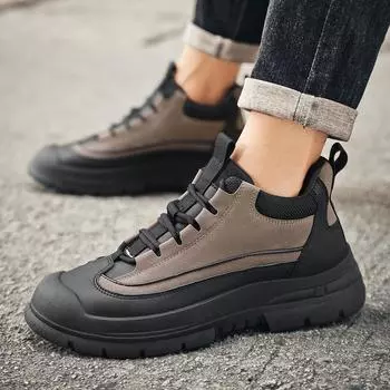 Модные мужские ботильоны на шнуровке, британские повседневные кожаные мужские черные мотоциклетные ботинки на платформе, зимние хлопковые теплые мужские ботильоны 38 серый