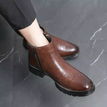 Модные мужские ботильоны с боковой молнией 2024 г. Новое поступление для мужчин Туфли с острым носком для мужчин Кожаные мужские низкие броги 38 чёрный