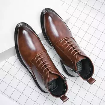 Модные мужские ботильоны в британском стиле, повседневные кожаные ботинки в стиле ретро, мужская деловая обувь с боковой молнией, обувь ручной работы для отдыха и прогулок 38 чёрный