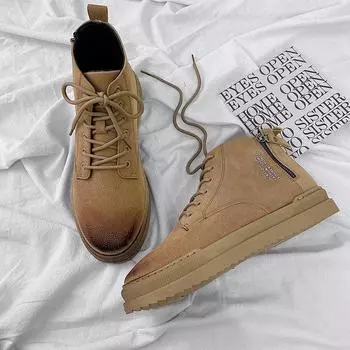модные мужские ботильоны зимние теплые мужские ботинки 1e на шнуровке мужские туфли на платформе уличные панк-ботинки британские ботинки средней высоты для инструментов 39 хаки