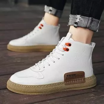 Модные мужские ботинки 1s, британская обувь, повседневные кожаные мужские ботильоны, высокие мужские ботильоны на шнуровке, 2024, новые туфли на платформе 39 белый