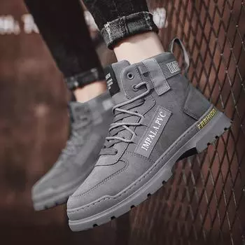 Модные мужские ботинки 2024 года, осенние теплые ботинки средней высоты в ретро-британском стиле, рабочие ботинки на толстой подошве, трендовые, с высоким кроем, удобные, износостойкие ботинки 39 серый
