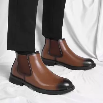 Модные мужские ботинки Chelsea с толстой подошвой из кожи в британском стиле, уличные ботинки Chelsea на платформе, ботинки для мотокросса 38 коричневый