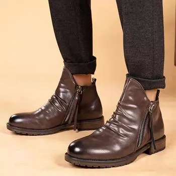 Модные мужские ботинки Chelsea, высокие, 2024 года, брендовые, удобные, модные, кожаные, мужские ботинки, дизайнерские, итальянские, деловые, ботильоны 39 чёрный