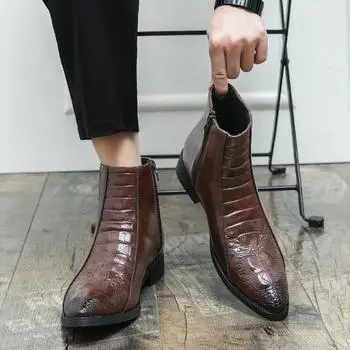 Модные мужские ботинки «Челси» 2024 года, весенние брендовые мотоциклетные ботильоны, кожаные классические мужские низкие туфли с боковой молнией, мужская повседневная обувь 38 чёрный