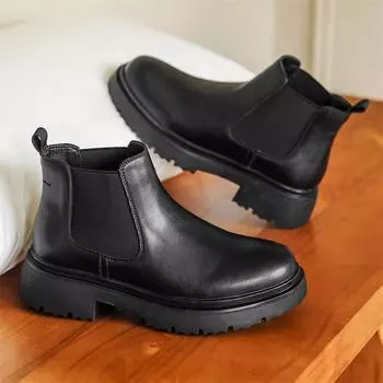 Модные мужские ботинки челси из натуральной кожи, классические мужские ботинки с острым носком в стиле ретро, теплые зимние ботинки с плюшевым мехом, слипоны на платформе для снегоходов 38