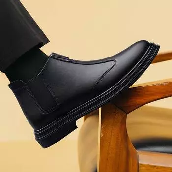 Модные мужские ботинки челси из натуральной кожи, удобные ботильоны без застежек, модная элегантная деловая обувь, теплые плюшевые зимние ботинки с мехом 38