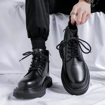 Модные мужские ботинки челси из спилковой кожи 2024 года, ботильоны на платформе, мужские мотоциклетные ботинки с толстой подошвой, весенние мужские повседневные туфли на толстой подошве 38 чёрный