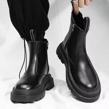 Модные мужские ботинки челси из спилковой кожи 2024 года, ботильоны на платформе, мужские мотоциклетные ботинки с толстой подошвой, весенние мужские повседневные туфли на толстой подошве 39 чёрный
