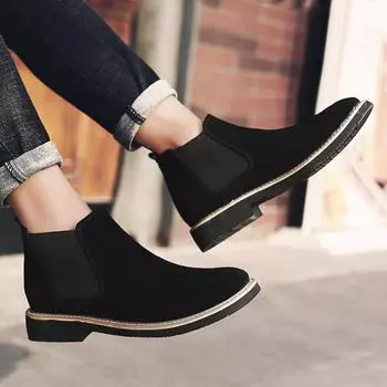 Модные мужские ботинки челси из замши и кожи 2024 года, ботильоны на платформе, мужские мотоциклетные ботинки с толстой подошвой, весенние мужские повседневные туфли на толстой подошве 38 чёрный