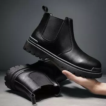 Модные мужские ботинки челси, осенне-весенние рабочие ботинки на платформе с высоким берцем в стиле ретро, студенческие прогулочные черные ботинки, повседневная обувь 38 чёрный