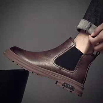 Модные мужские ботинки челси, туфли из натуральной кожи, черные, коричневые, ковбойские, осенне-зимние, вечерние, банкетные, на платформе, ботильоны 240