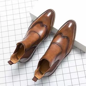 Модные мужские ботинки челси в британском стиле из мягкой кожи с резными броги, вечерние банкетные платья, ковбойские ботильоны, короткие мужские ботинки 240 верблюд