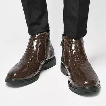 Модные мужские ботинки челси, зимние мужские повседневные ботинки из мягкой кожи, роскошные брендовые ботинки с боковой молнией, ботильоны, без застежек, формальная деловая обувь 38 чёрный