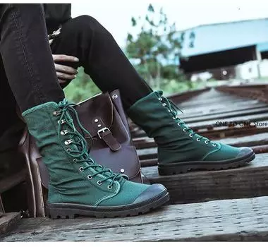 Модные мужские ботинки для активного отдыха Модные высокие холщовые туфли Мужская повседневная обувь Ботильоны Черные высокие ботинки Zapatos De Hombre Лоферы мужские 39 зелёный