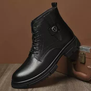 Модные мужские ботинки для мотокросса из натуральной кожи 2024 года, трендовые мужские зимние плюшевые ботинки для снега с боковой молнией, модная деловая мужская обувь для активного отдыха 37