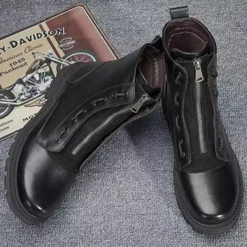 Модные мужские ботинки из натуральной кожи, рабочие ботинки на толстой подошве, зимние хлопковые ботинки, теплые плюшевые мужские ботильоны, модная обувь с высоким верхом 38