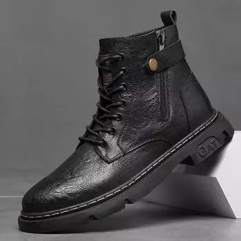 Модные мужские ботинки из натуральной кожи в стиле панк, мотоциклетные ботинки, зимняя меховая плюшевая теплая мужская обувь, повседневная обувь с противоскользящей подошвой 38