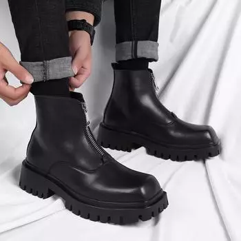 Модные мужские ботинки из натуральной кожи с толстой подошвой, увеличивающей рост, стиль для отдыха на открытом воздухе, модная обувь для вечеринок, красивая обувь для молодежи, популярные 38 чёрный