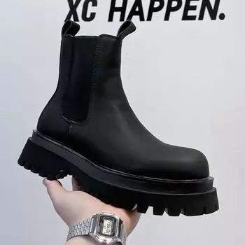 Модные мужские ботинки из натуральной кожи, черные ботинки, модные повседневные ботинки в британском стиле с толстой подошвой и средним голенищем, зимние ботинки «Челси» 38