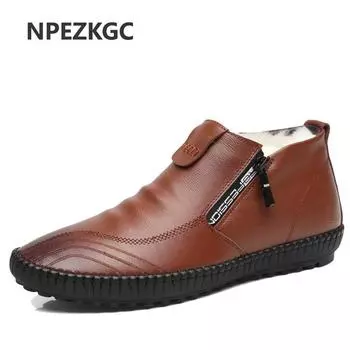 Модные мужские ботинки из высококачественной кожи со спилом, зимние ботинки с теплым мехом и плюшем, botas hombre 6 коричневый