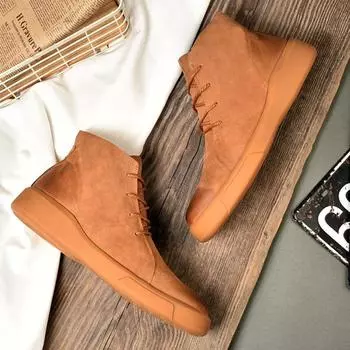 Модные мужские ботинки Кожаные туфли в английском стиле Мужские ботильоны Высокие мужские ботинки Осень-зима Ретро-мода Повседневные ботинки 38 коричневый