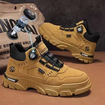 Модные мужские ботинки Martin с вращающимися пуговицами, осенне-зимние, новые кожаные высокие повседневные спортивные модные мужские ботинки на плоской подошве 39