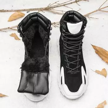 Модные мужские ботинки на шнуровке, зимние модные плюшевые ботинки, мужские зимние ботинки, мужские повседневные уличные кроссовки, плюшевые теплые ботинки, нескользящие ботильоны 39 черный белый