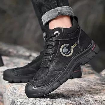 Модные мужские ботинки на шнуровке, зимние мужские хлопковые зимние ботинки, высокие кожаные ботинки, плюшевые теплые ботильоны 2024 года, обувь больших размеров 48, 49, 50 6.5