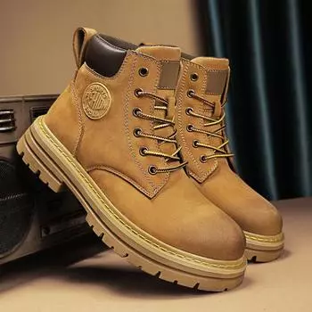 Модные мужские ботинки на толстой подошве большого размера, замшевые туфли с высоким верхом, повседневные кожаные туфли, модные мужские зимние ботинки на платформе для снега 36