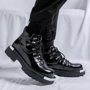 Модные мужские ботинки на толстой подошве Модный дизайнерский новый стиль Открытый мотоцикл повседневный отдых вечеринка Красивая молодежная обувь классика Черный 38 чёрный