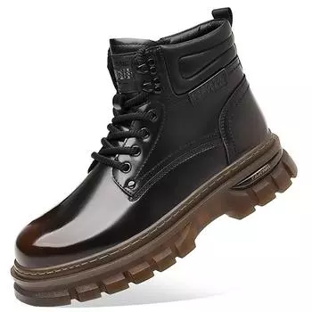 Модные мужские ботинки осень-зима из кожи на высокой платформе, дизайнерские британские теплые бархатные мужские ботильоны, модная мужская рабочая обувь в стиле ретро 38
