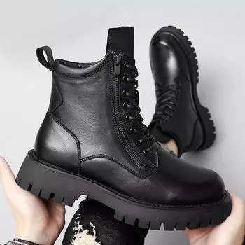 Модные мужские ботинки, повседневные ботинки из натуральной кожи класса люкс, зимние теплые мужские ботинки с толстой подошвой, итальянские дизайнерские панк-ботинки для мотоциклистов 38