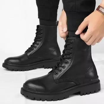 Модные мужские ботинки, повседневные ботинки класса люкс, ботинки на толстой подошве, на шнуровке, дышащие, с круглым носком, деловые мотоциклетные ботинки 39 чёрный