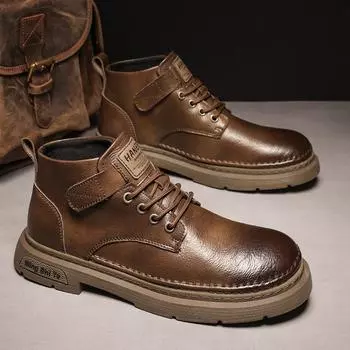 Модные мужские ботинки-пустынники 2024 года, трендовая мужская обувь, универсальные высокие мужские ботинки для отдыха на открытом воздухе, мужские ботильоны из натуральной кожи 39 коричневый