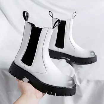 Модные мужские ботинки с круглым носком, весенние белые ботинки «Челси», мужские ботильоны, мужская кожаная обувь, дизайнерские туфли, деловые ботинки ручной работы 38 белый