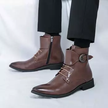 Модные мужские ботинки с острым носком, новые мужские повседневные высокие туфли, модные мужские ботинки «Челси», фирменные мужские туфли, универсальные ботильоны 38 чёрный