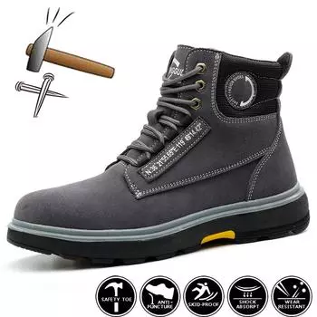 Модные мужские ботинки со стальным носком, противоударные, защитные ботинки из кевлара, рабочая обувь с защитой от проколов, мужская защитная обувь с высоким верхом, обувь сварщика 36