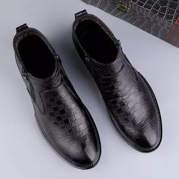 Модные мужские ботинки, стильные кожаные туфли, итальянские ботинки из натуральной кожи, туфли на платформе для мужчин, модные короткие ботинки на молнии, ботинки челси 38 чёрный