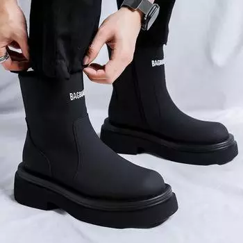 Модные мужские ботинки в британском стиле 2024 года с круглым носком, легкие нескользящие повседневные кожаные туфли, дизайнерские ботильоны с толстой подошвой, обувь для активного отдыха 38 чёрный