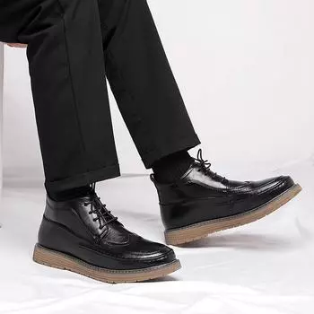 Модные мужские ботинки в британском стиле, кожаные туфли, высокие оксфордские туфли Bullock, ботильоны, деловая повседневная обувь для отдыха, мужские кроссовки, новые 38 чёрный